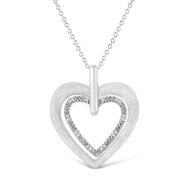 .925 Sterling Silver Prong-Set Diamond Accent Double Heart 18" Pendant Necklace (I-J Color, I1-I2 Clarity)