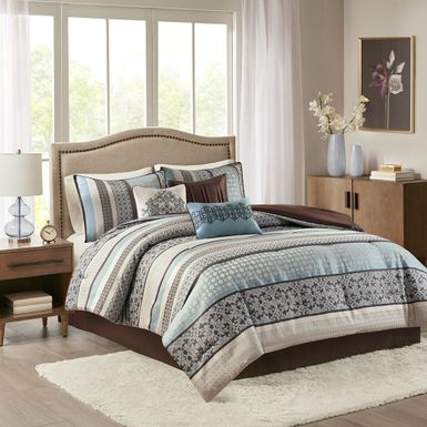 Blue Princeton 7 Piece Comforter Set Cal King