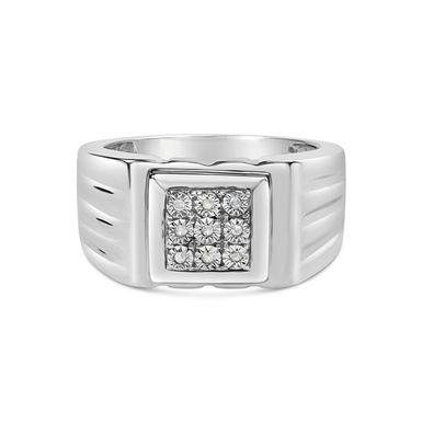 .925 Sterling Silver Diamond Accent Miracle-Set 9 Stone Ridged Band Gentlemen's Fashion Ring (I-J Color, I3 Clarity) - Size 11