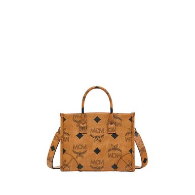 MCM Munchen Tote In Maxi Visetos (Small, Cognac)