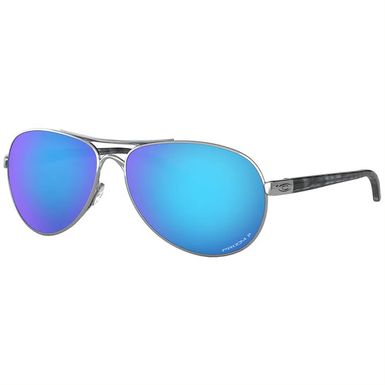 Oakley Women's Feedback Sunglasses (OO4079-3359, Polished Chrome/Prizm Sapphire Polarized)