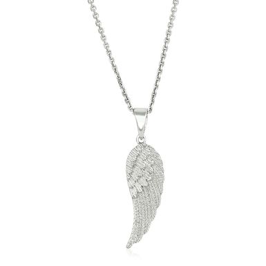 Sterling Silver with Large Textured Angel Wing Pendant (18 Inch)