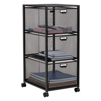 Mind Reader - Cart with Drawers, Laundry Organizer, Storage, Rolling, Bathroom, Kitchen, Metal Mesh, 11"L x 14"W x 25"H - Black