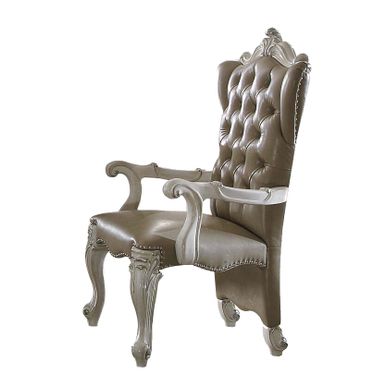 ACME Versailles Arm Chair (Set-2), Synthetic Leather & Bone White