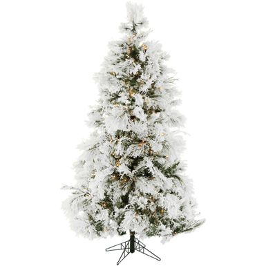 Christmas Time 5.0' Frosted Fir, Snowy Christmas Tree, Warm White LED Lights