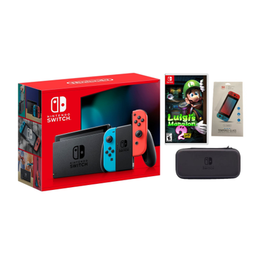 Nintendo Switch Neon + Luigi's Mansion 2 Bundle with Accessories