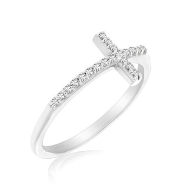 14k White Gold Cross Motif Ring with Diamond Accents (Size .11cttw) (Size 7)