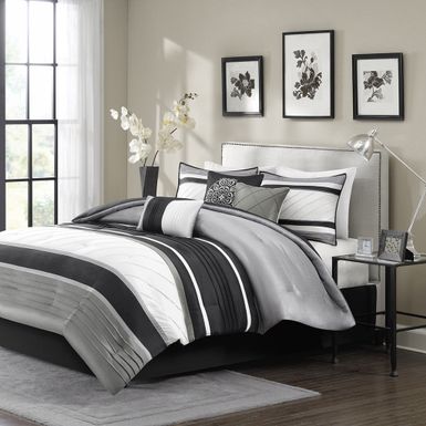 Grey Blaire 7 Piece Comforter Set, Cal King