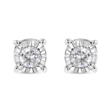 .925 Sterling Silver 1/5 Cttw Round Near Colorless Diamond Miracle-Set Stud Earrings (J-K Color, I2-I3 Clarity)