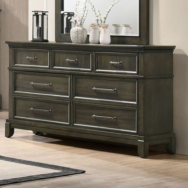 Traditional Wood 7-Drawer Dresser in Gray