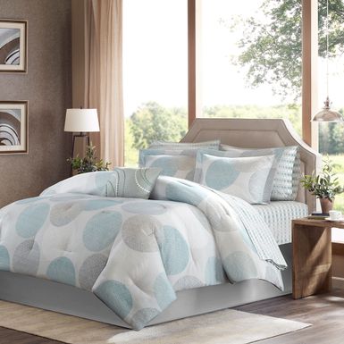 Aqua Knowles 9 Piece Comforter Set with Cotton Bed Sheets Cal King