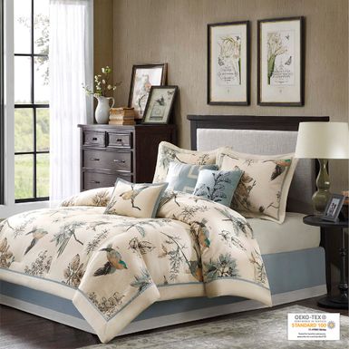 Khaki Quincy 7 Piece Printed Cotton Twill Comforter Set Cal King