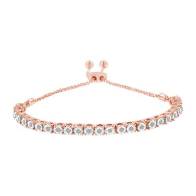 10K Rose Gold over .925 Sterling Silver 1/4 Cttw Miracle-Set Diamond 4”-10” Adjustable Bolo Tennis Bracelet (I-J Color, I3 Clarity)