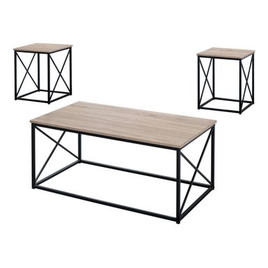 Table Set/ 3pcs Set/ Coffee/ End/ Side/ Accent/ Living Room/ Metal/ Laminate/ Brown/ Black/ Contemporary/ Modern