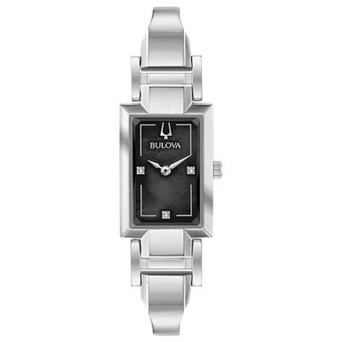 Bulova  - Ladies Classic Silver-Tone Tank Watch Black Mother-of-Pearl Dial