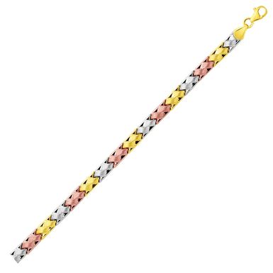 14k Tri Color Gold Weave Design Bracelet (7.25 Inch)