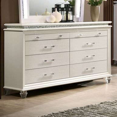 Contemporary 56-inch Wide 8-Drawer Solid Wood Dresser in Pearl White