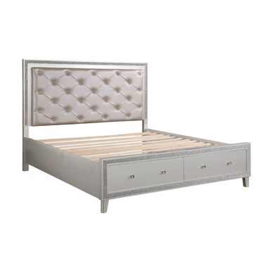 ACME Sliverfluff Eastern King Bed w/Storage & LED, Synthetic Leather & Champagne Finish