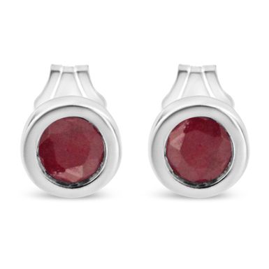 .925 Sterling Silver Bezel Set 3.5mm Created Red Garnet Gemstone Solitaire Stud Earrings