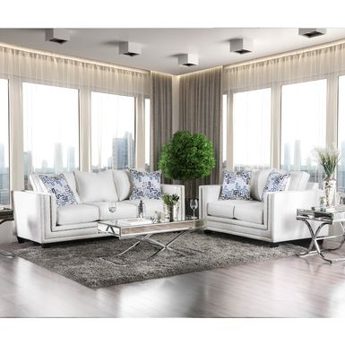 Contemporary Chenille 2-Piece Sofa Set in Ivory