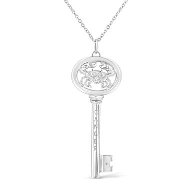 .925 Sterling Silver Diamond Accent Cancer Zodiac Key 18" Pendant Necklace (K-L Color, I1-I2 Clarity)