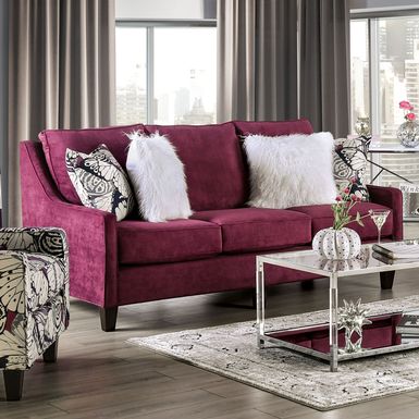 Transitional Plum Chenille Upholstered Sofa