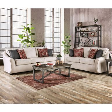 Transitional Fabric Upholstered 2-Piece Sofa Set - Ivory