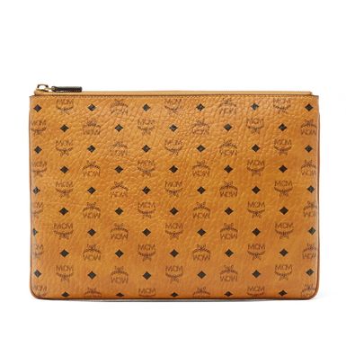 MCM Aren Visetos Flat Pouch Medium - Cognac