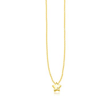 14k Yellow Gold Polished Star Necklace with Diamond (18 Inch)