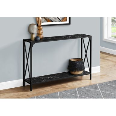 Accent Table/ Console/ Entryway/ Narrow/ Sofa/ Living Room/ Bedroom/ Metal/ Laminate/ Black Marble Look/ Contemporary/ Modern