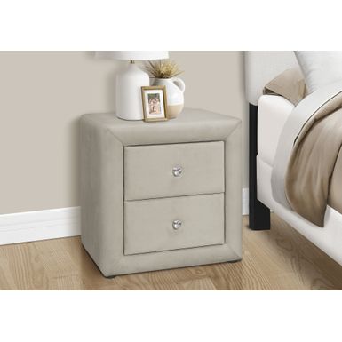 Bedroom Accent/ Nightstand/ End/ Side/ Lamp/ Storage Drawer/ Bedroom/ Upholstered/ Velvet/ Grey/ Transitional