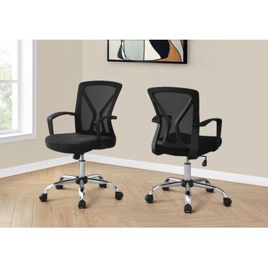 Office Chair/ Adjustable Height/ Swivel/ Ergonomic/ Armrests/ Computer Desk/ Work/ Metal/ Fabric/ Black/ Chrome/ Contemporary/ Modern