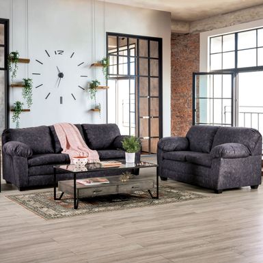 Contemporary Fabric 2-Piece Sofa Set in Charcoal