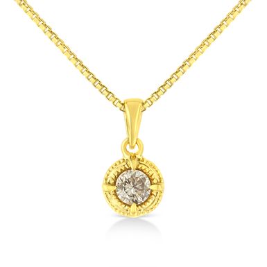 14K Yellow Gold Plated .925 Sterling Silver 1/5 Cttw Brilliant Round Cut Diamond Solitaire Milgrain 18" Pendant Necklace (K-L Color, I2-I3 Clarity)