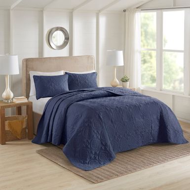 Navy Oakley 3 Piece Reversible Bedspread Set King/Cal King