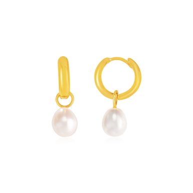 14k Yellow Gold Small Hoop Earrings with Pearls