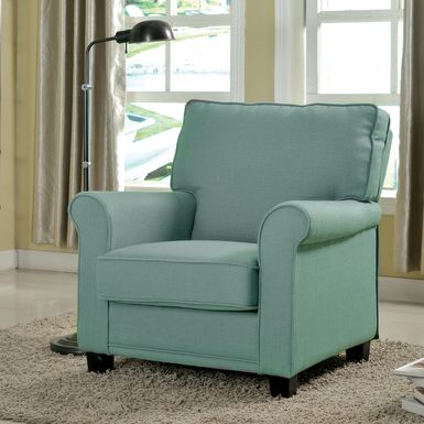 Transitional Fabric Accent Chair in Blue/Espresso