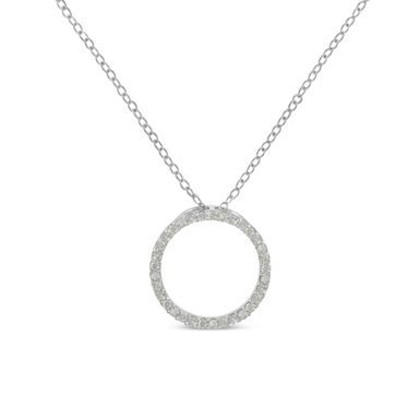 .925 Sterling Silver 1/3 Cttw Round-Cut Diamond Open Circle Halo 18" Pendant Necklace (I-J Color, I2-I3 Clarity)