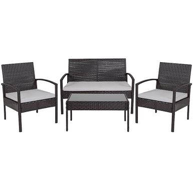 Alamont Home - Bandera Outdoor Rectangle Contemporary Metal 4 Piece Patio Set - Black