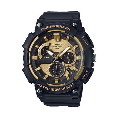 Casio  - Mens Classic Chronograph Analog Resin Watch Black & Gold Dial