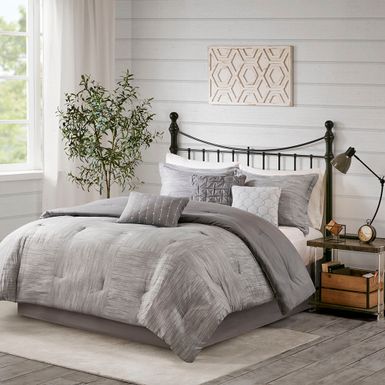 Grey Walter 7 Piece Printed Seersucker Comforter Set King