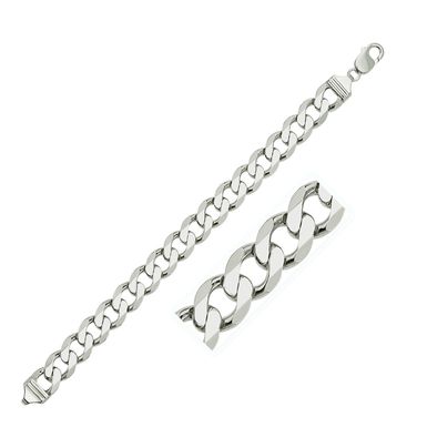 Rhodium Plated 11.6mm Sterling Silver Curb Style Bracelet (9 Inch)