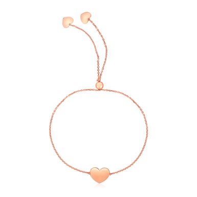 14k Rose Gold Adjustable Heart Bracelet (9.25 Inch)