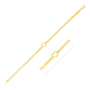 14k Yellow Gold 7 inch Curb Chain Bracelet with Heart