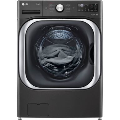 LG - 5.2 Cu. Ft. High-Efficiency Stackable Smart Front Load Washer with Steam and TurboWash - Black Steel