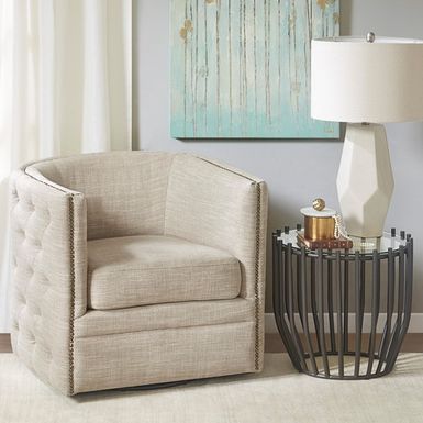 Taupe Multi Capstone Tufted Barrel Swivel Chair