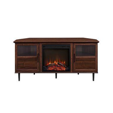 Walker Edison - Contemporary Corner Fireplace TV Stand for Most TVs up to 65 - Dark Walnut/Black