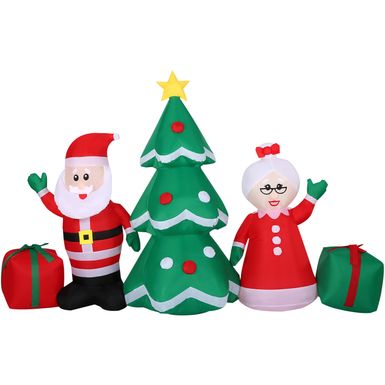 Fraser Hill Farm 7.5-Ft. Wide Prelit Santa and Mrs. Claus by Christmas Tree Inflatable