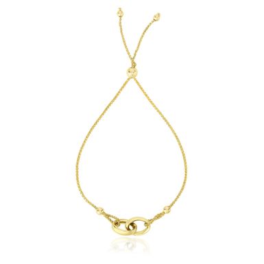 14k Yellow Gold Entwined Rings Adjustable Lariat Style Bracelet (9.25 Inch)