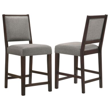 Bedford Upholstered Open Back Counter Height Stools with Footrest (Set of 2) Grey and Espresso